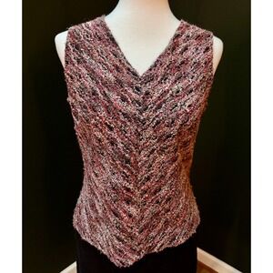 Vintage Coin Textured Knit V-Neck Multicolored Sleeveless Top Women's XL